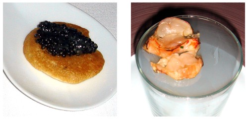 Blini de caviar con grasa de ibérico & Langosta ahumada al momento