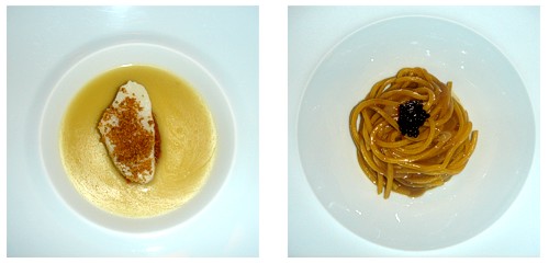 Bacalao con jugo de aceitunas  &  Spaghetti con caviar