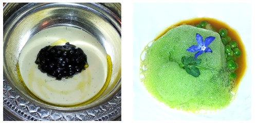 Manduquinha con caviar de sagú  &  Guisantes con calamar de potera
